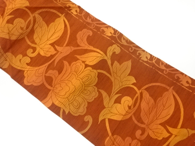 JAPANESE KIMONO / VINTAGE NAGOYA OBI / TSUMUGI / WOVEN FLOWER ARABESQUE